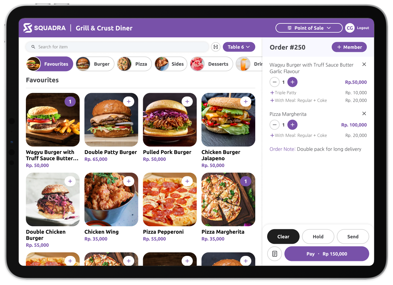 Aplikasi Squadra POS pada tablet